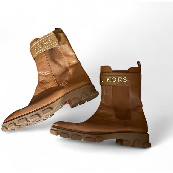 Michael Kors Ridley Leather Pull-on Flat Chelsea Booties British Tan Size 10 - Picture 3 of 7